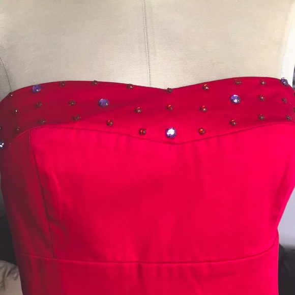 👗Free People Red Strapless JEWELED Dress XS. - Picture 2 of 8